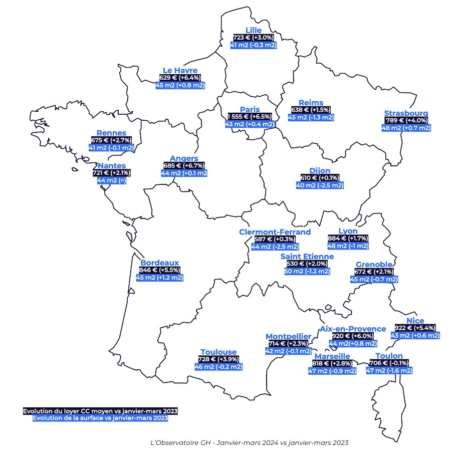 carte de France des loyers Observatoire Guy Hoquet